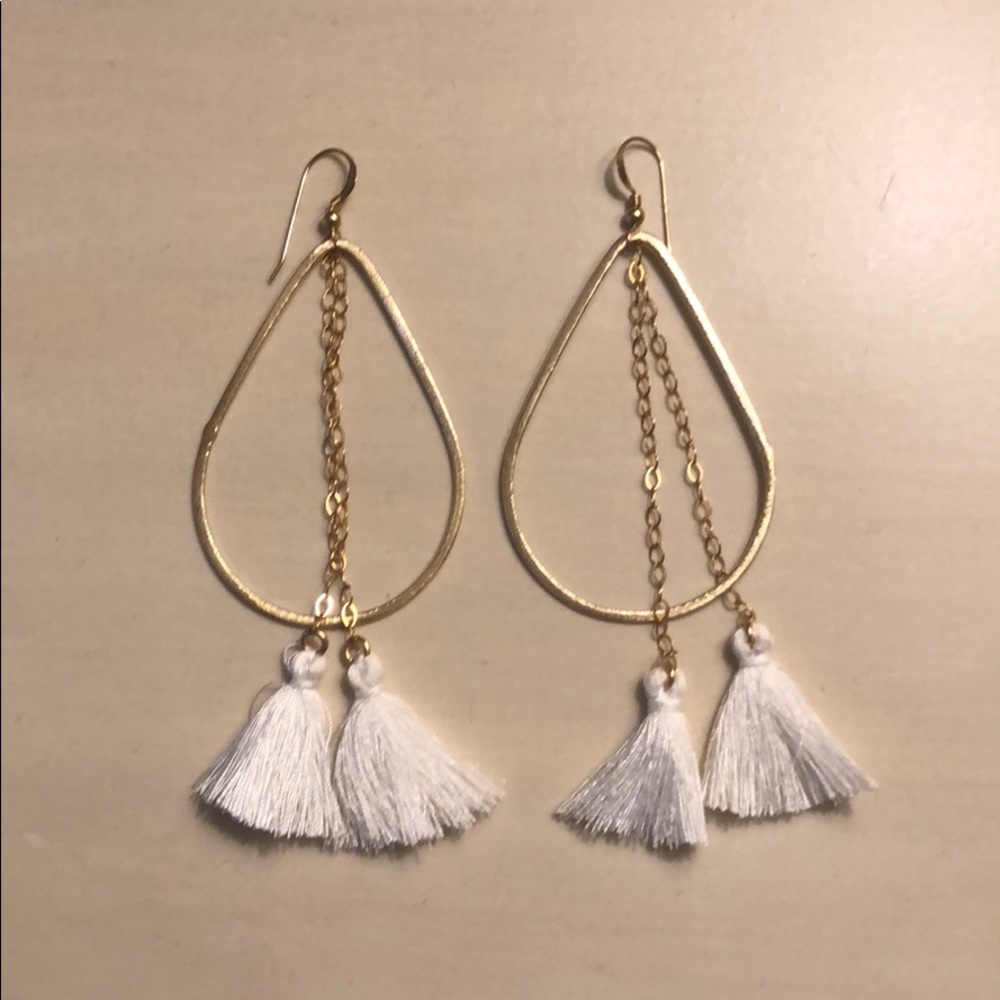 White and gold tassel earrings